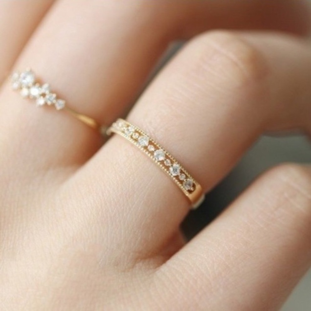 NEW 18k Yellow Gold Diamond Layered Stackable Ring - Picture 8 of 9